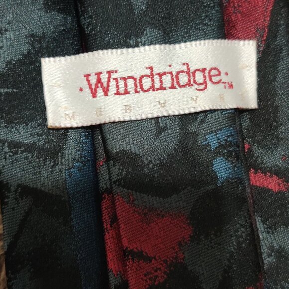 Vintage Windridge Mens Necktie Mervyns Abstract Grey Blue Black Red Retro Tie - Picture 4 of 6